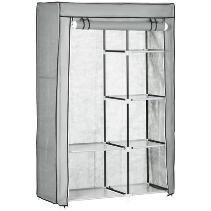 Portable Fabric Wardrobe with 6 Shelves & Hanging Rail, Foldable Closet 103x43x162.5 cm - Light Grey