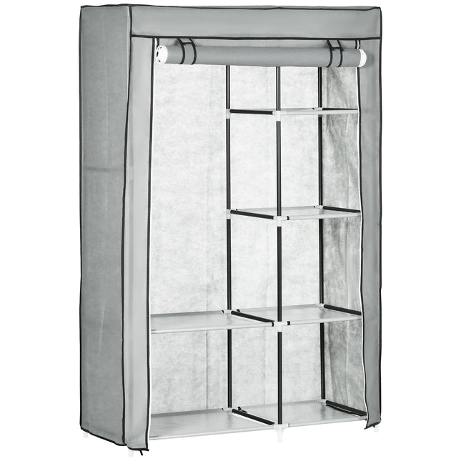 Portable Fabric Wardrobe with 6 Shelves & Hanging Rail, Foldable Closet 103x43x162.5 cm - Light Grey