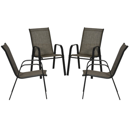 4 Piece Stackable Outdoor Garden Dining Chairs with High Backrest and Armrest - Mixed Brown