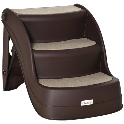Foldable 3-Step Pet Stairs with Non-Slip Mats for Beds & Sofas - Brown
