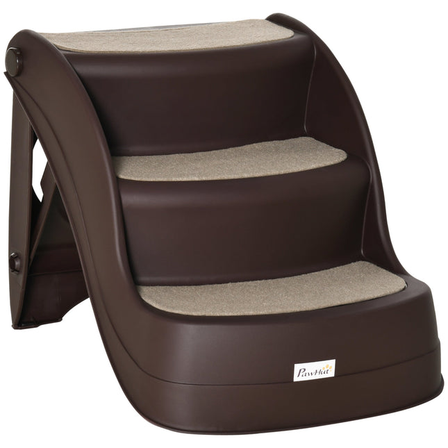 Foldable 3-Step Pet Stairs with Non-Slip Mats for Beds & Sofas - Brown