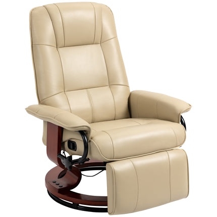 Faux Leather Swivel Recliner Chair with Wooden Base and Manual Footrest - Cream