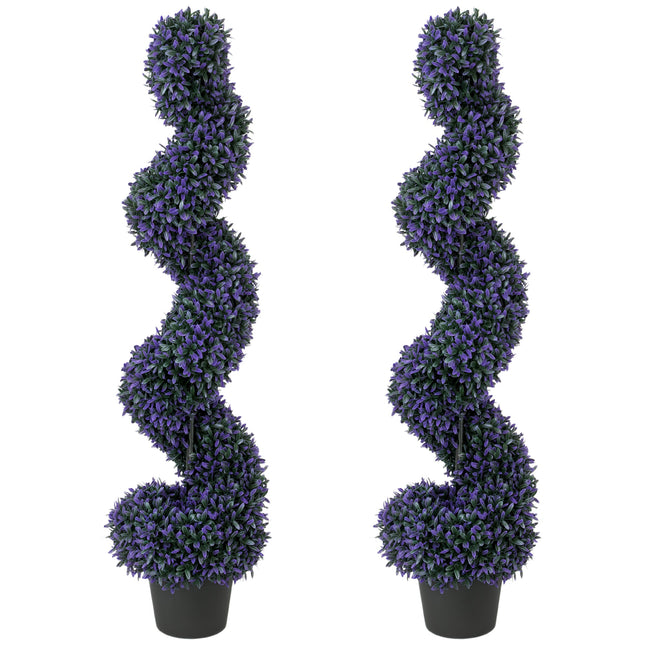 Decorative Artificial Plants Set of 2, UV Resistant Fake Plants in Pot for Indoor Outdoor Decor, 120 cm, Purple