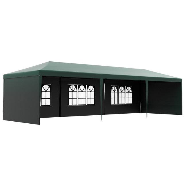 9 x 3 Metre Garden Gazebo with Removable Walls and Steel Frame - Green