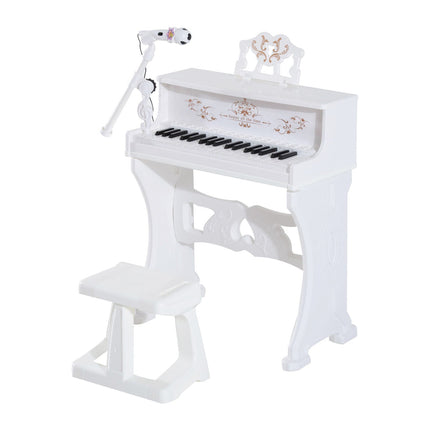 37 Keys Kids Mini Electronic Piano Keyboard with Stool & Microphone Educational Toy Set - White