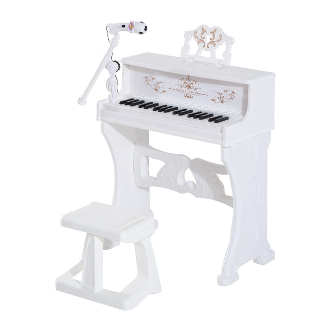 37 Keys Kids Mini Electronic Piano Keyboard with Stool & Microphone Educational Toy Set - White