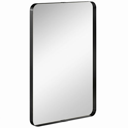 Rectangular Wall Mirror, 90 x 60 cm Wall Mounted Bathroom Mirror with Aluminium Alloy Frame and Tempered Glass, Black