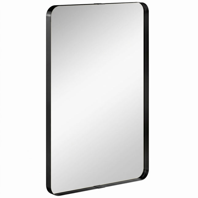Rectangular Wall Mirror, 90 x 60 cm Wall Mounted Bathroom Mirror with Aluminium Alloy Frame and Tempered Glass, Black