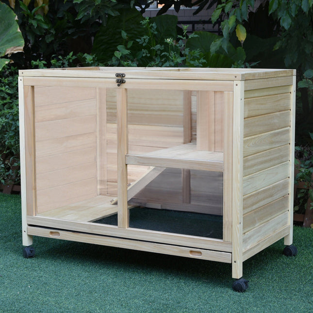 Solid Wood Indoor Guinea Pigs Hutch with Ramp Water-Resistant Small Animals - Natural Wood