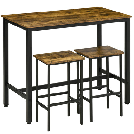 Industrial Bar Table Set with 2 Stools 3-Piece Counter Height Dining Set - Rustic Brown