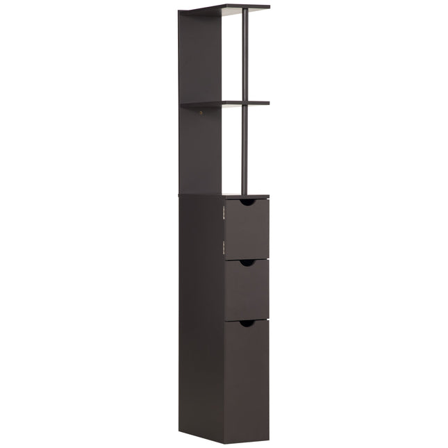 Tall Freestanding Bathroom Storage Cabinet with Shelves & Drawers - Brown