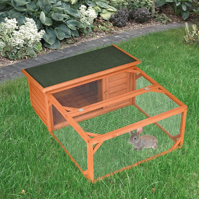 Small Animal Hutch with Off-Ground House & Run for Guinea Pigs, Ferrets, Bunnies 125.5x100x49cm - Orange