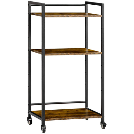 3-Tier Adjustable Printer Stand Utility Cart with Lockable Wheels - Rustic Brown