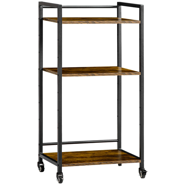 3-Tier Adjustable Printer Stand Utility Cart with Lockable Wheels - Rustic Brown