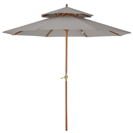 2.7 Metre Double Tier Wooden Garden Parasol with Grey Canopy - Grey