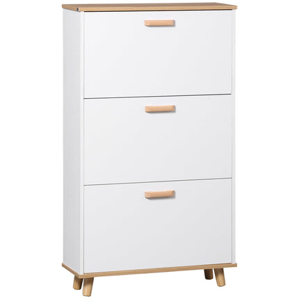 Narrow Slim Shoe Cabinet with 3 Flip Drawers and Adjustable Shelves for 12 Pairs - White