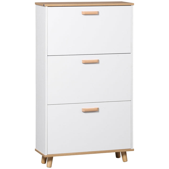Narrow Slim Shoe Cabinet with 3 Flip Drawers and Adjustable Shelves for 12 Pairs - White