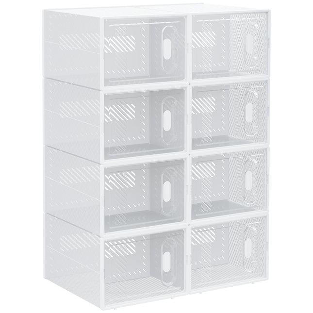 8PCS Clear Stackable Shoe Storage Boxes with Magnetic Door for UK/EU Size up to 8.5/43 - Clear