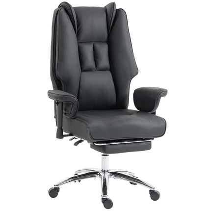 Executive Office Chair, Reclining Desk Chair with Footrest, Adjustable Armrests, Pet Friendly Faux Leather, Black