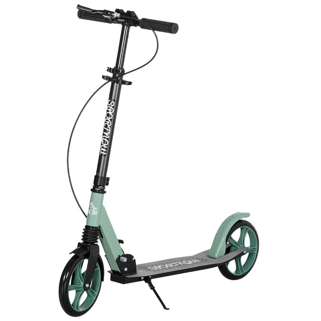 One-click Folding Kick Scooter for 14+ with Adjustable Handlebar, Dual Brake, Shock Absorber, 200mm Wheels - Green and Black
