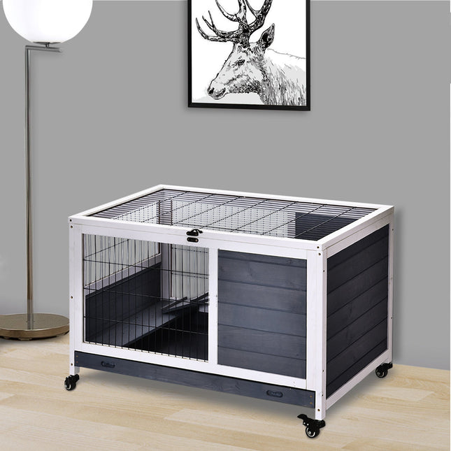 Rabbits Indoor Fir Wood Lift-Top Hutch with Wheels - Grey