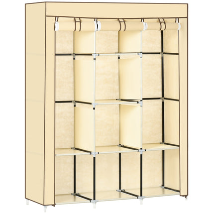 Fabric Wardrobe with Dual Rails and Shelves for Organized Storage - Beige
