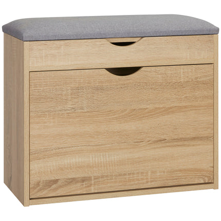 Shoe Bench with Padded Seat and Flip-Up Storage for 4 Pairs - Natural