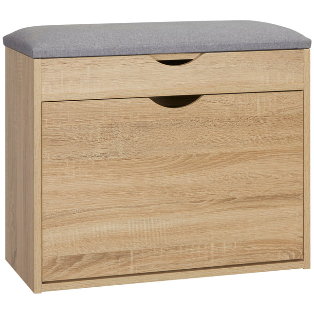 Shoe Bench with Padded Seat and Flip-Up Storage for 4 Pairs - Natural