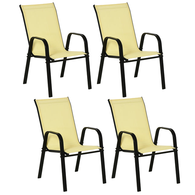 Set of 4 Stackable Garden Dining Chairs with High Back and Armrest - Beige