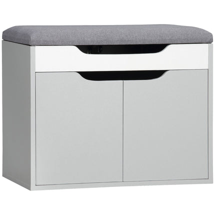 Modern Shoe Bench with Padded Seat, 2-Tier Storage Cabinet & Adjustable Shelf - Light Grey