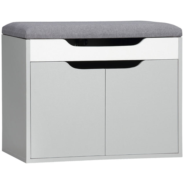 Modern Shoe Bench with Padded Seat, 2-Tier Storage Cabinet & Adjustable Shelf - Light Grey