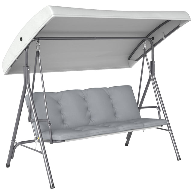 Three-Seater Garden Swing Seat with Canopy - Light Grey