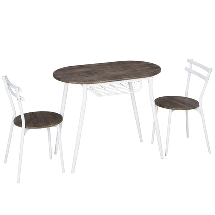 3-Piece Oval Dining Table and 2 Chairs Set with Wire Storage Shelf and Steel Frame - Natural