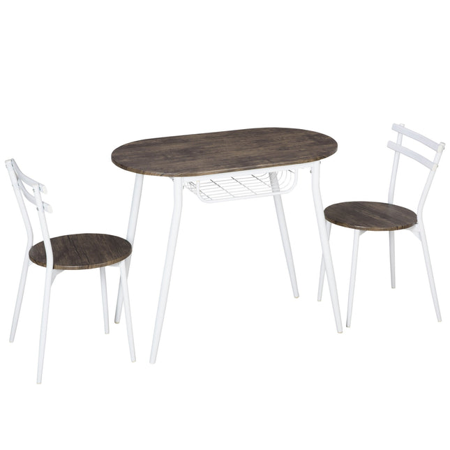 3-Piece Oval Dining Table and 2 Chairs Set with Wire Storage Shelf and Steel Frame - Natural