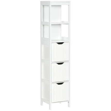 Narrow Floor Cabinet, Bathroom Cabinet with 3 Drawers and 2 Open Shelves, 30W x 30D x 141.6Hcm, White