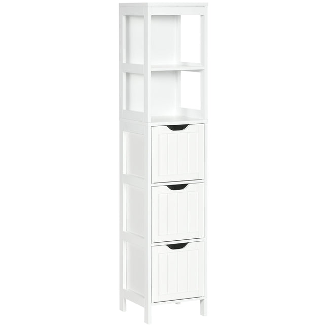 Narrow Floor Cabinet, Bathroom Cabinet with 3 Drawers and 2 Open Shelves, 30W x 30D x 141.6Hcm, White