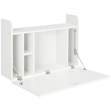 Wall Mounted Drop Leaf Floating Laptop Desk with Storage Compartments for Home Office Study - White