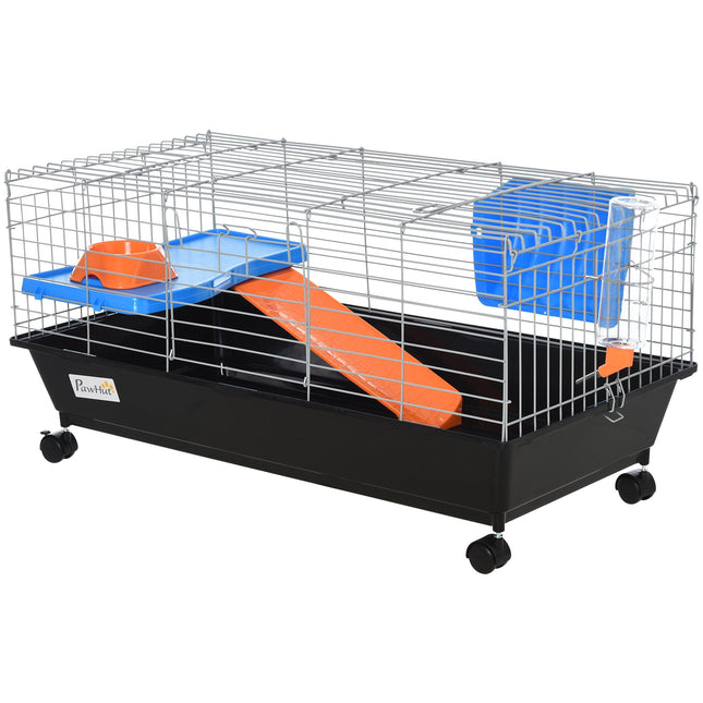 Steel Small 2-Tier Guinea Pigs Hutch with Accessories - Blue/Orange