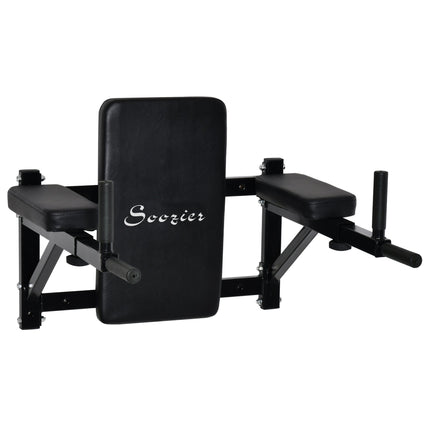 Wall Mounted Dip Station Rack Adjustable Width for Home Gym - Black