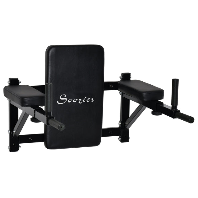 Wall Mounted Dip Station Rack Adjustable Width for Home Gym - Black