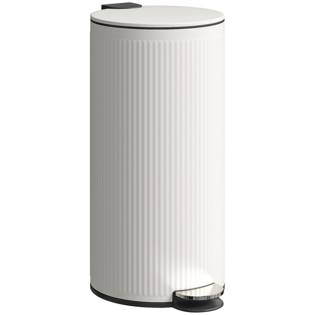 Kitchen Bin, 30 Litre Pedal Rubbish Bin with Removable Bucket, Cream