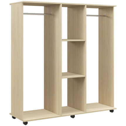 Open Wardrobe Double Mobile Storage Shelves Organizer W/6 Wheels-Natural