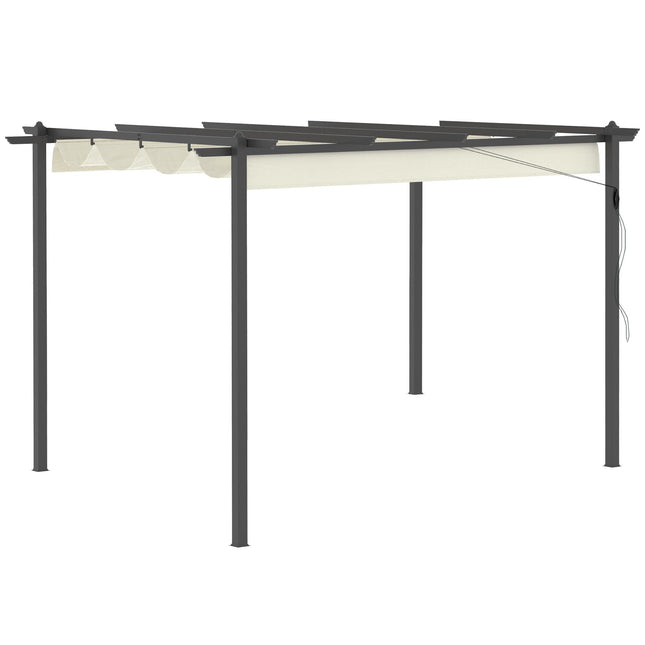 4 Metre Aluminum Pergola Gazebo with Retractable Roof Canopy - Cream White