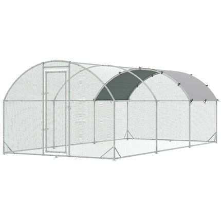 Galvanised Chicken Coop Hen House with Cover 5.7 x 2.8 x 2m - Silver
