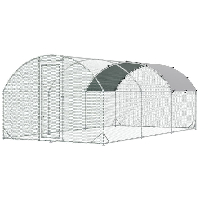Galvanised Chicken Coop Hen House with Cover 5.7 x 2.8 x 2m - Silver