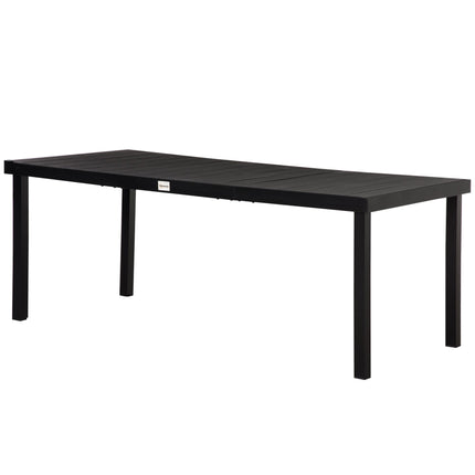 Outdoor Aluminium Garden Dining Table for 8 with Faux Wood Top 190x90x74cm - Black