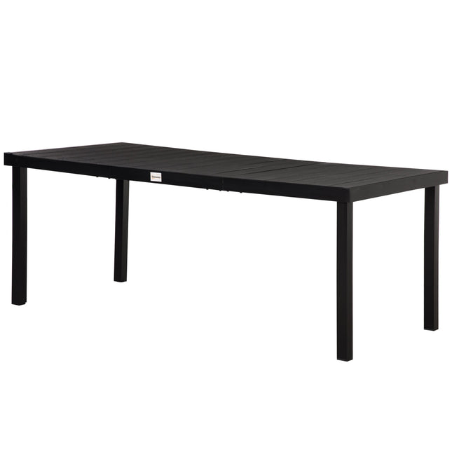 Outdoor Aluminium Garden Dining Table for 8 with Faux Wood Top 190x90x74cm - Black
