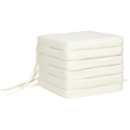 Set of 6 Chair Cushions with Tie Fastenings 42x42x5 cm - Cream White