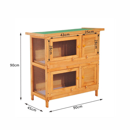 90cm 2-Tier Wooden Rabbit Hutch with Run - Vintage Yellow & Green