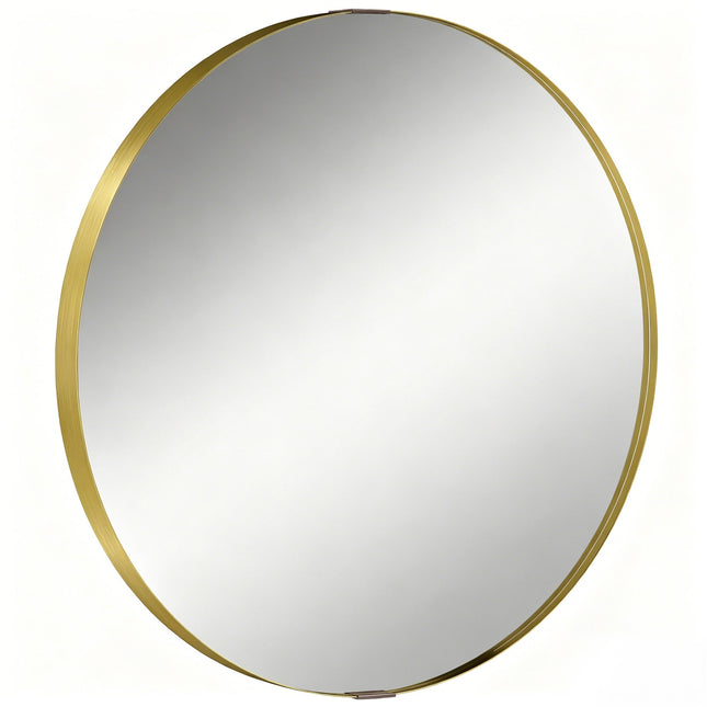 Round Wall Mirror 61 cm, Wall Mounted Bathroom Mirror with Tempered Safety Glass and Aluminium Alloy Frame, Gold Tone